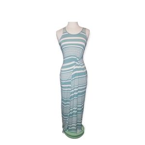 Pomelo M Maxi Dress Striped Green Cream Ivory Beach Flowy Loose Vacation Summer.